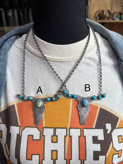 47. D Yazzie Turquoise Longhorn Necklace