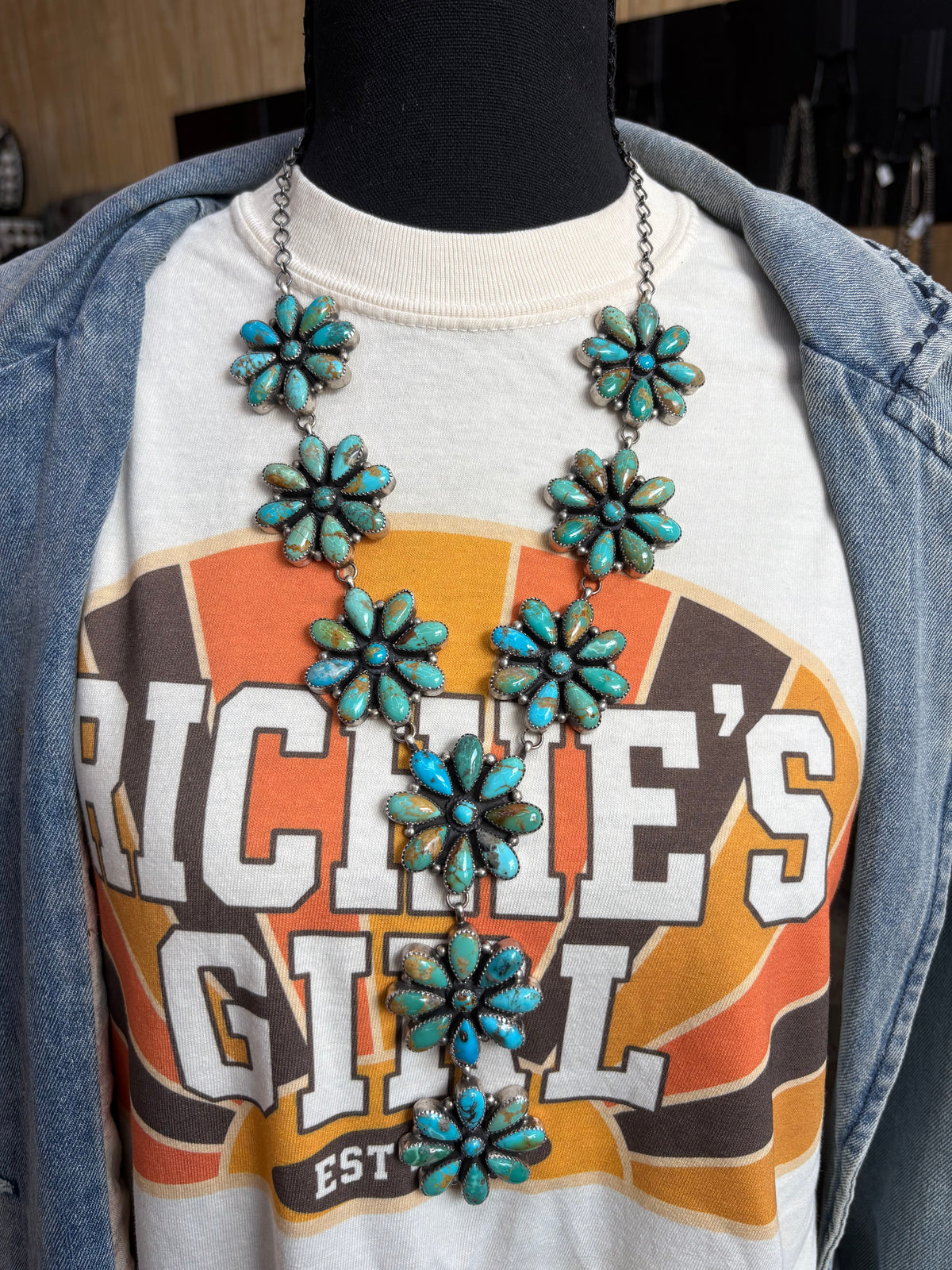 52. Debra Smith Turquoise Cluster Lariat Set