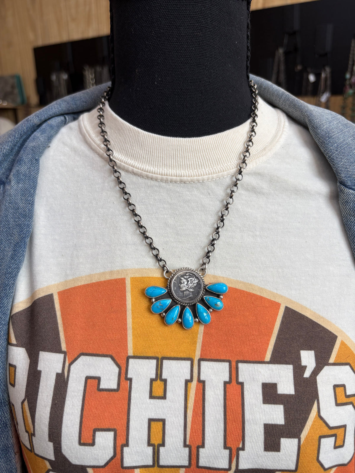 25. Russell Sam Liberty Dime Half Cluster Necklace