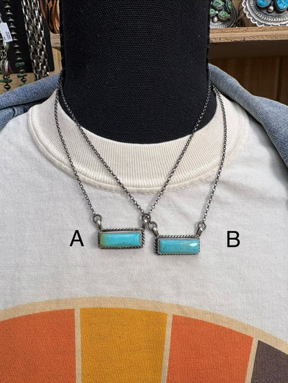 22. Chassity Belone mini turquoise bar necklace