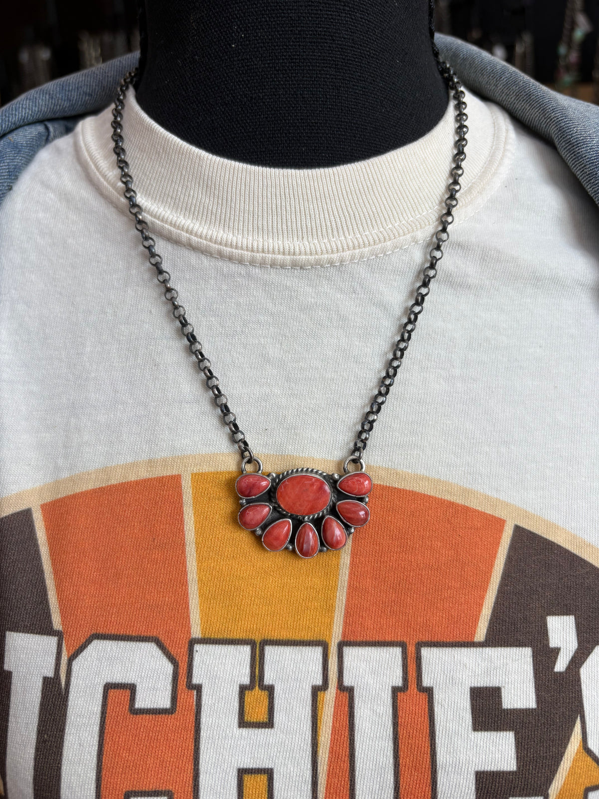 35. Marcella James Red Spiny Half Cluster Necklace