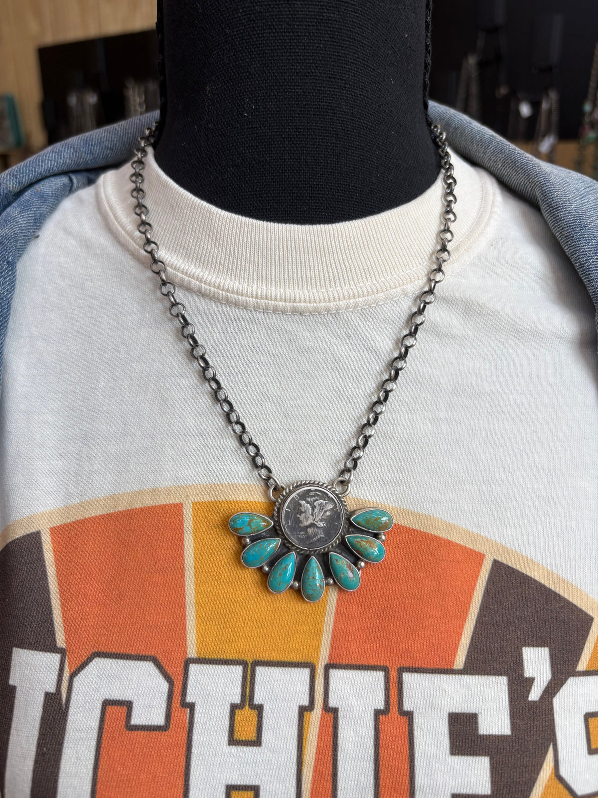 26. Russell Sam Liberty Dime Half Cluster Necklace