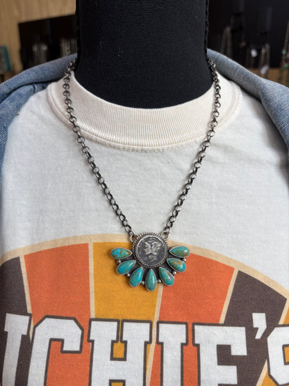 26. Russell Sam Liberty Dime Half Cluster Necklace